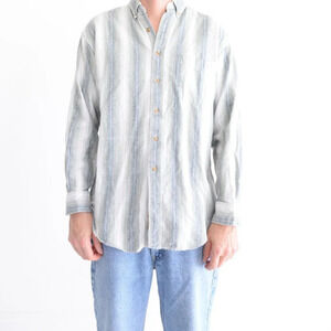 Vintage Great Land Apparel  Green And Cream Stripe Button Down 100% Cotton Shirt